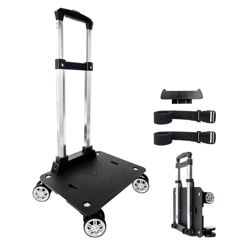 Backpack Trolley Wheeled Cart-Backpack Hand Truck with Luggage Strap,Aluminium Alloy Folding Trolley Cart for Bags Backpack Travel Luggage Cart - size: 4 Wheels with Standard Base
