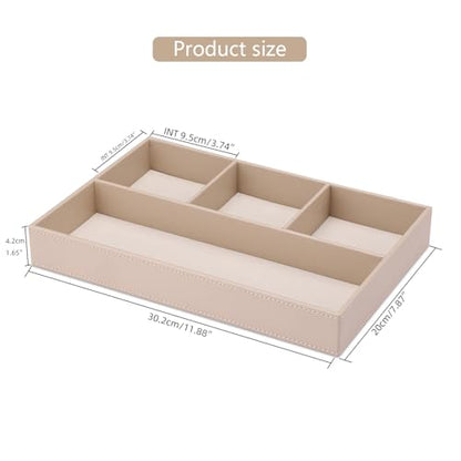 KINGFOM 4-Slot Leather Drawer Tray Desk Stationery Sundries Organizer Storage Box Pen Pencil Holder Case Container (Dark Beige) - color: Dark Beige