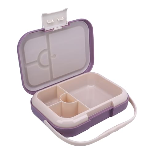 Bento Midi Lunch Box with carrying handle – 4 No-Mix Compartments | Microwave & Dishwasher Safe,Removable Tray | 900ML OZ (Purple Dark Powder) - color: Purple Dark Powder
