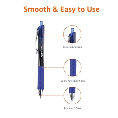 Amazon Basics Retractable Gel Pens, Fine Point 0.7mm, Smooth Writing, No-Smear Ink, Blue, 12-Pack - color: Blue