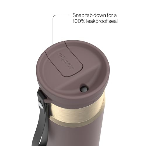 Contigo SnapSeal 709.8ml(24온스) 스테인리스 스틸 진공 단열 물병, 누출 방지 자동 닫힘 뚜껑, 휴대용 스트랩 및 재사용 가능한 빨대, BPA 프리 및 납 프리, 식기세척기 사용 가능 - color: 테라 샴페인, size: 24온스