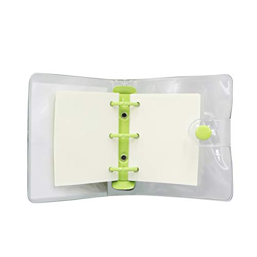 Mini Transparent 3-Ring Binder Covers Clear Soft PVC Notebook Round Ring Binder Cover Protector Snap Button Closure Loose Leaf Folder with Blank Inner Papers - color: Green