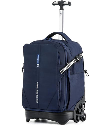 NEW TILAMI 18 Inch Expandable Rolling Backpack with 6-Wheel Stair Climbing, Waterproof Wheeled School Bag with 15.6" Laptop Sleeve for Boys Girls, Carry-on Luggage 98cm Dual-Height Handle - Navy Blue - color: Navy Blue