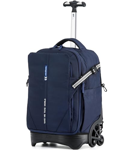 NEW TILAMI 18 Inch Expandable Rolling Backpack with 6-Wheel Stair Climbing, Waterproof Wheeled School Bag with 15.6" Laptop Sleeve for Boys Girls, Carry-on Luggage 98cm Dual-Height Handle - Navy Blue - color: Navy Blue