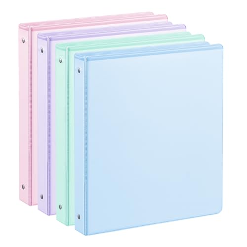 SUIN 1 Inch 3 Ring Binder, Clear 1'' View Binders with 2 Pockets, Fits 8.5 x 11 Letter Size, Durable Polypropylene, Non-Stick & PVC-Free for School, Office & Home (Pastel Blue, Green, Purple and Pink) - color: Pastel Blue, Green, Purple and Pink