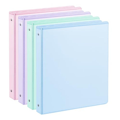 SUIN 1 Inch 3 Ring Binder, Clear 1'' View Binders with 2 Pockets, Fits 8.5 x 11 Letter Size, Durable Polypropylene, Non-Stick & PVC-Free for School, Office & Home (Pastel Blue, Green, Purple and Pink) - color: Pastel Blue, Green, Purple and Pink