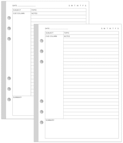 (2-Pack) Cornell Notes Filler Paper for A5 Binder - 6 Hole Cornell Notes Loose Leaf Paper, 100 Sheets/200 Pages, 100gsm, White, 5.8" x 8.3" - size: 2-Pack, style: 6-Hole