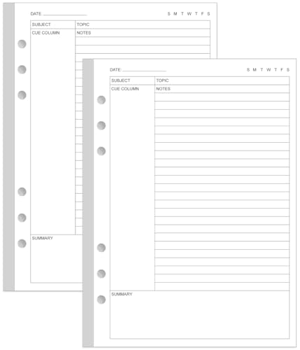 (2-Pack) Cornell Notes Filler Paper for A5 Binder - 6 Hole Cornell Notes Loose Leaf Paper, 100 Sheets/200 Pages, 100gsm, White, 5.8" x 8.3" - size: 2-Pack, style: 6-Hole