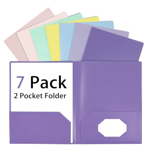 7 Pack Plastic Folders with Pocket, 2 Pocket Folder, File Folders with Business Card Slot for School Office School Office Business Home, Paper Folder Letter Size, Pastel Colors - color: Light Colorful