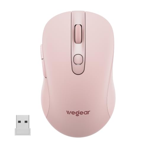 wegear USB Wireless Mouse for Laptop PC Mac, 2.4GHz Cordless Mouse with 6 Buttons, 5-Level Adjustable 4000 DPI, Ergonomic Portable Optical Computer Mice, 24-Month Battery Life-Pink - color: Pink