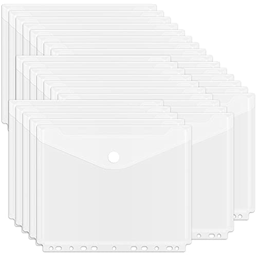EOOUT 30Pcs Binder Folders, Binder Pockets, 11 Holes Clear Binder Organizer Poly Envelope with Hook and Loop Closure, Plastic Binder Folders for School and Office Supplies, Letter Size - color: Clear