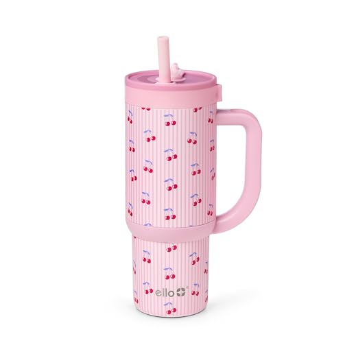 Ello Oasis 18oz Stainless Steel Kids Tumbler with Handle & Retracting Straw, 100% Leakproof, Double-Wall Vacuum Insulated, Kids Water Bottle for School, BPA Free, Dishwasher Safe, Preppy Cherries - color: Preppy Cherries, size: 18 Ounces