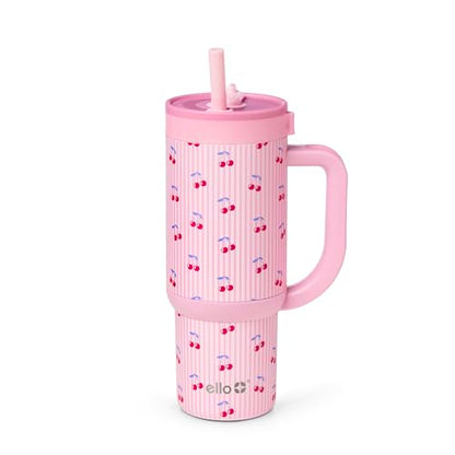 Ello Oasis 18oz Insulated Stainless Steel Kids Tumbler with Straw, Preppy Cherries - color: Preppy Cherries, size: 18 Ounces