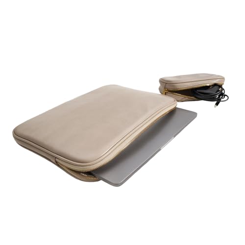 PU Leather Padded Laptop Sleeve Bag 13Inch Compatible with 2024 MacBook Air 13.6 A3113 M3 A2681,New MacBook Pro 13 M2 A2686 with Charger Pouch Color Sand - color: Sand, size: MacBook Air/Pro 13"