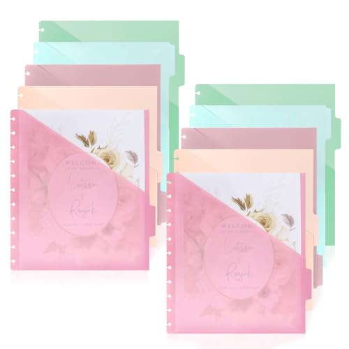 10 PCS Letter Size Discbound Dividers with Tabs and Pockets - 11 Discs 8.5 x 11 Plastic Dividers for Office