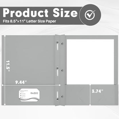 Two Pocket Folders, RAZCC 75 Pack Two Pocket Folders with Prongs, 3 Prong Folders Fit Letter Size Paper, Pocket File Folders for School Office Home Business, Grey - color: Grey