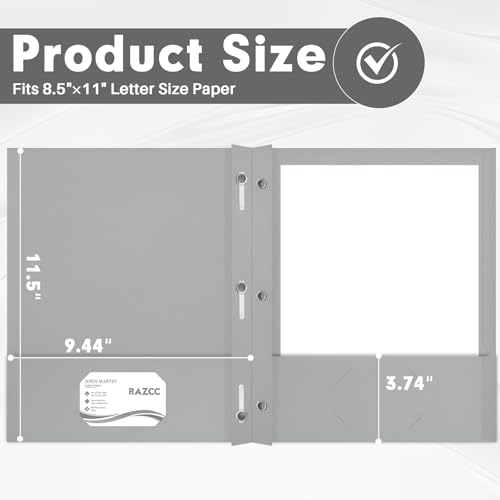 Two Pocket Folders, RAZCC 75 Pack Two Pocket Folders with Prongs, 3 Prong Folders Fit Letter Size Paper, Pocket File Folders for School Office Home Business, Grey - color: Grey