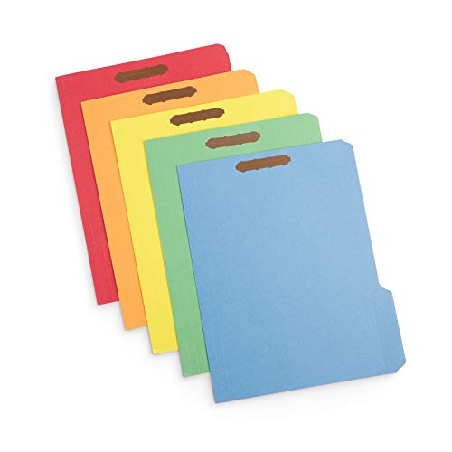 Blue Summit Supplies 50 Fastener File Folders, Letter, Assorted Colors | Assorted colors, durable 11pt paper, reinforced 1/3 cut tabs, 2 prong fasteners, medical, law and office files - color: Assorted
