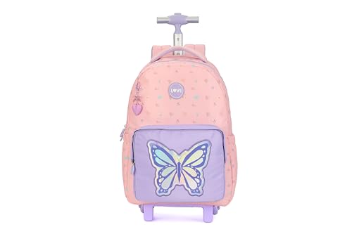 Rolling butterfly Backpack for girls, 17 Inch Travel Backpack with Wheels, Vertical Storage Wheeled Laptop Backpack, Stylish Rolling Laptop Bag(BUTTERFLY PINK) - color: Butterfly Pink