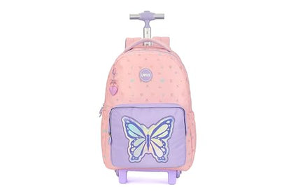 Rolling butterfly Backpack for girls, 17 Inch Travel Backpack with Wheels, Vertical Storage Wheeled Laptop Backpack, Stylish Rolling Laptop Bag(BUTTERFLY PINK) - color: Butterfly Pink