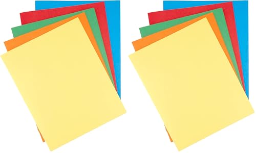 Amazon Basics Twin Pocket File Folders with Fasteners, Letter Size, Business Card Slot, Assorted Colors, 50-Pack - size: Letter (Pack of 2)