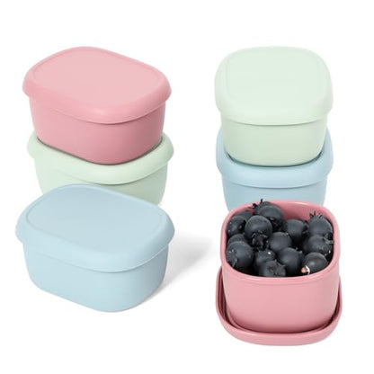 6 pcs 7 oz Silicone Snack Containers for Kids Small Food Containers with Lids, Fruit Containers for Lunch, Stackable Lunch Containers for Kids, Daycare, School and Travel - size: 7oz-6pcs
