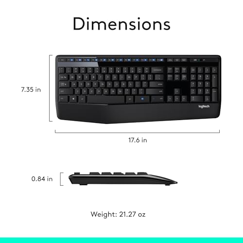 Logitech MK345 Full Size Wireless Keyboard and Mouse Combo - Black | Full size keyboard with integrated palm rest, compact right handed mouse, connect via single included USB-A Nano Receiver - size: 1 Pack, style: Combo