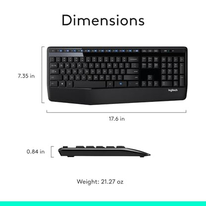 Logitech MK345 Full Size Wireless Keyboard and Mouse Combo - Black | Full size keyboard with integrated palm rest, compact right handed mouse, connect via single included USB-A Nano Receiver - size: 1 Pack, style: Combo