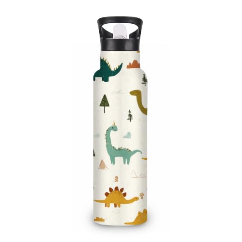 Cartoon Dinosaur 20 oz Insulated Water Bottles Cute Colorful Stainless Steel Thermal Bottle Leak Resistant with Straw Twist Cap and Handle for Sports Coffee Mug Cup - color: Cartoon Dinosaur,Cute Colorful