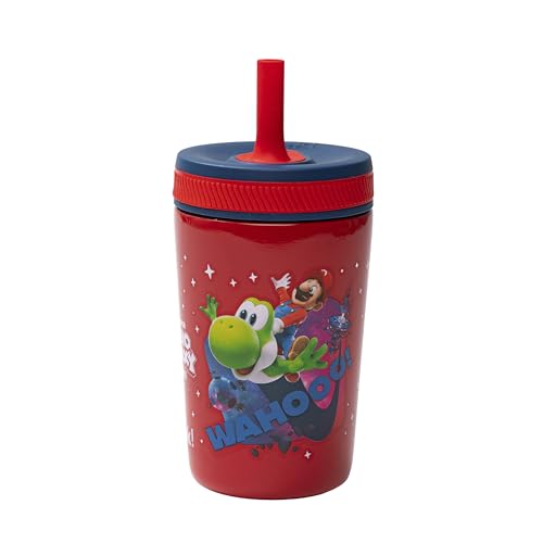 Zak Designs The Super Mario Galaxy Movie Kelso Toddler Cups For Travel or Home, 12oz Vacuum Insulated Stainless Steel Sippy Cup With Leak-Proof Design, BPA Free (Mario, Yoshi, Toad) - color: Mario, Yoshi, Toad