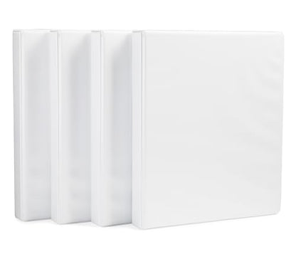 Amazon Basics 3 Ring Binder, 1 Inch D-Ring, Clear Overlay, Pockets for Storage and Organization, White, 4 Pack - size: 4-Pack, style: 1-inch