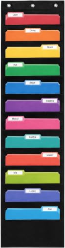Essex Wares - 12 Pocket File Pocket Chart, Black, 14" Wide x 55" Tall - Versatile Wall Hanging File Folder Organizer for Classroom, Office, Home, and More - Wall Folder Organizer - 12 Pockets - size: 12 Pocket