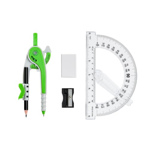 Vobou Compass and Protractor Set, 6 Inch Protractor with Swing Arm (Green) | Compasses for Math for Drafting, Sharpener, Eraser and 180 Degree 6 Inch Clear Protractor, Easy Grip, School Supplies - color: Green