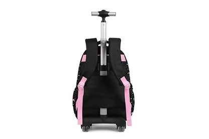 Women Large Rolling travel Backpack for kids, Wheeled Backpack with Adjustable Shoulder Straps, Nylon Book Bag 3pc Set (BOWKNOT BLACK) - color: Bowknot Black