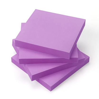 Sticky Notes 3x3 Pop Up Self-Stick Notes Pads with Bright Colors, Easy to Post for Office, School, Home, 4 Pads/Pack, 90 Sheets/Pad (Purple) - color: Purple