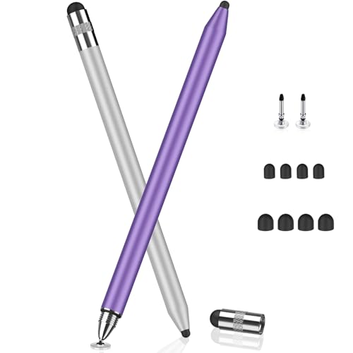 MEKO 3 in 1 Stylus Pens for Touch Screens, High Sensitivity & Precision Capacitive Stylus Pencil for Apple iPad iPhone Tablets Samsung Galaxy All Universal Touchscreen Devices (2 Pack-Silver/Purple) - color: Silver/Purple
