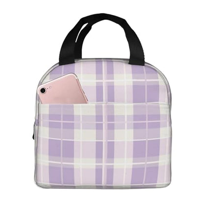 Lunch Bag Pastel Purple Plaid Insulated Lunch Box Cooler Tote for Adults Student Boys Girls Women Men Work Office School Picnic Beach Reusable Lunchbox Over 3 Years Old - color: B0362