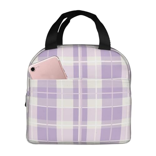 Lunch Bag Pastel Purple Plaid Insulated Lunch Box Cooler Tote for Adults Student Boys Girls Women Men Work Office School Picnic Beach Reusable Lunchbox Over 3 Years Old - color: B0362