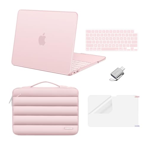 MOSISO Compatible with MacBook Neo Case 13 inch 2026 A3404 A18 Pro Chip | Scratch-Resistant Protective Hard Shell&Puffy Sleeve Bag&Keyboard Skin&Screen Film&Type C, Blush - color: Blush