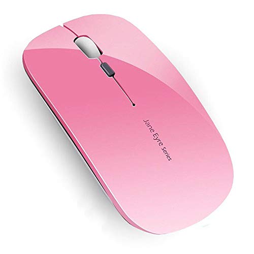 Uciefy Q5 Slim Rechargeable Wireless Mouse, 2.4G Portable Optical Silent Ultra Thin Wireless Computer Mouse with USB Receiver and Type C Adapter, Compatible with PC, Laptop, Desktop (Pink) - color: Pink