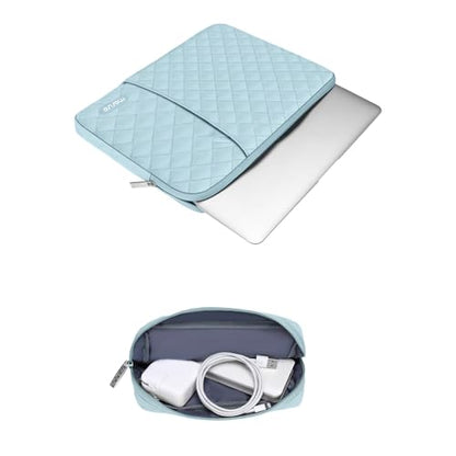 MOSISO Laptop Case 13.3 inch, 13-13.3 inch Laptop Sleeve Compatible with MacBook Air/Pro 13 / Pro 14, HP Dell Acer ASUS Lenovo,Square Quilted Vertical Computer Bag with Pocket&Small Case, Ice Blue - color: Ice Blue, size: 13.3 inch