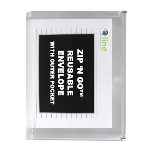 C-Line Zip 'n Go Reusable Envelope With Outer Pocket, 1" Capacity, 2 Sections, 10 X 13, Clear, 3/pack