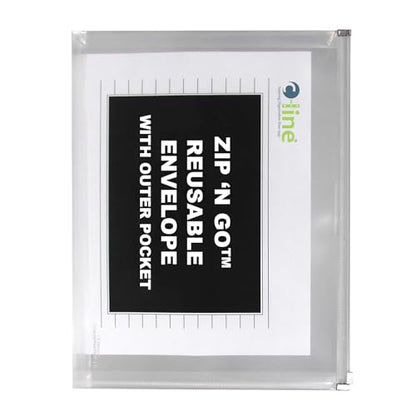 C-Line Zip 'n Go Reusable Envelope With Outer Pocket, 1" Capacity, 2 Sections, 10 X 13, Clear, 3/pack