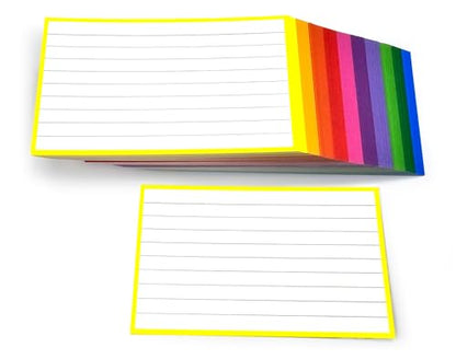 PPAPPAPPIYO 100 Pack 3x5 Ruled Index Cards, Extra Thick 260gsm White Cardstock, Colorful Borders with Ruled Front and Blank Back, Heavyweight Flash Cards for Study, Recipes, and Organization