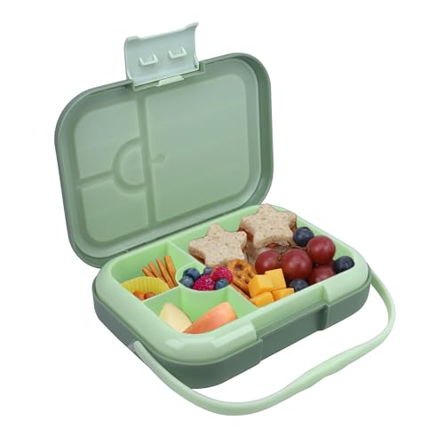 Bento Midi Lunch Box with carrying handle – 4 No-Mix Compartments | Microwave & Dishwasher Safe,Removable Tray | 900ML OZ (Green Olive) - color: Green Olive