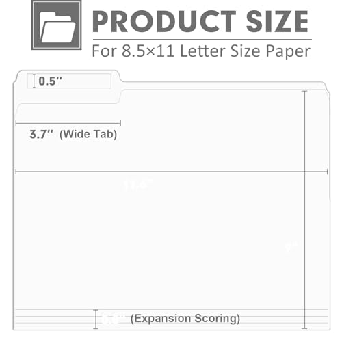 File Folder, PANDRI 120 Pack File Folder, 1/3 Cut Tab, Letter Size, Filing Folder for Office School Business, White - color: White