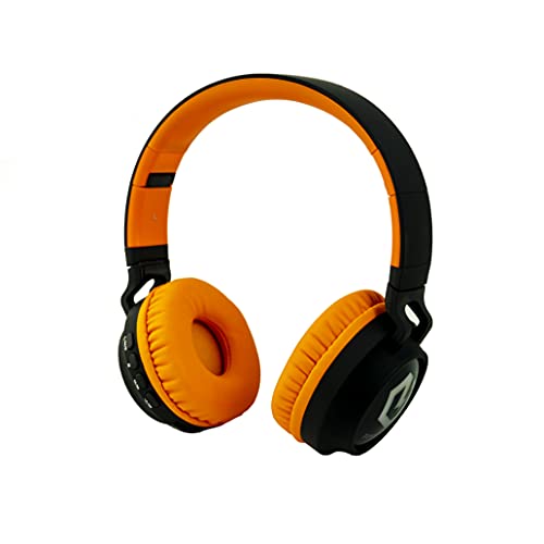 PowerLocus Kids Headphones Wireless, Bluetooth Headphones for Kids Over Ear, LED Lights, 85dB Safe Volume Limit, Foldable, Micro SD Mode, Built-in and Line-in Microphone for Phones,Tablets,Laptop - color: Black/Orange
