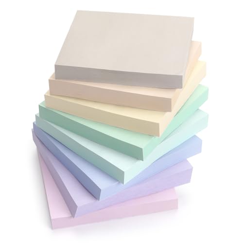 Sticky Notes 3x3 inch, 8 Pads, Pastel Colors Self-Stick Pads, Self-Adhesive Sticky Notes, 8 Pads/Pack, 80 Sheets/Pad, Total 640 Sheets - color: 8 Pads 3x3 in Pastel Colors Sticky Notes