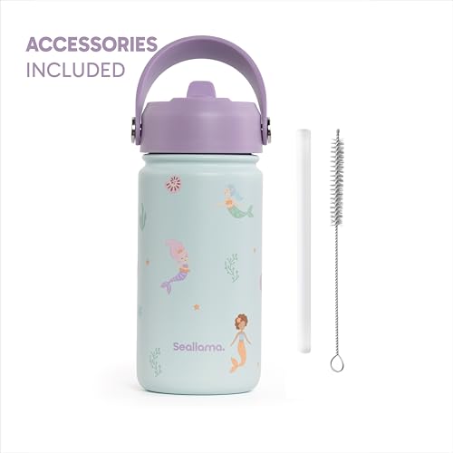Seallama. Kids Water Bottle -14 oz Stainless Steel Tumbler with Straw Lid, Vacuum Insulated Double Wall Travel Cup, Leak-Proof Reusable Drink Bottle for School & Everyday Hydration - color: Shell Yeah
