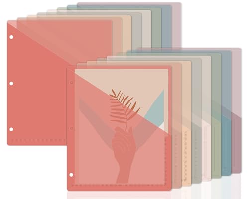 48 Pack 3-Ring Binder Pockets Translucent Polyester 3 Hole Binder Plastic Sleeves 9.25 x 11.22 Inches Slash Folder Binders Organizer Suitable for Office Classroom Business Home Organizer (Vintage) - color: Vintage